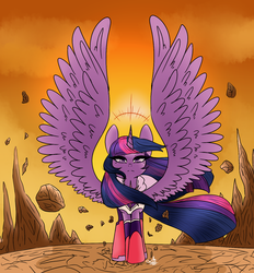 Size: 1300x1400 | Tagged: safe, artist:taligintou, twilight sparkle, alicorn, pony, g4, desert, female, looking at you, solo, spread wings, twilight sparkle (alicorn)