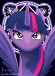 Size: 800x1100 | Tagged: safe, artist:aaron1122, twilight sparkle, alicorn, pony, g4, bust, female, looking at you, magic, magic circle, portrait, solo, twilight sparkle (alicorn)