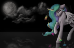 Size: 1024x663 | Tagged: safe, artist:allforyouart, princess celestia, alicorn, pony, g4, elements of harmony, female, mare in the moon, moon, solo