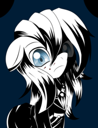 Size: 5100x6600 | Tagged: dead source, safe, artist:an-m, oc, oc only, oc:aryanne, earth pony, pony, absurd resolution, blood, clothes, darkness, female, looking at you, monochrome, neo noir, partial color, pony oc, shadow, solo, uniform