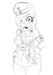 Size: 2332x3297 | Tagged: safe, artist:randy, oc, oc only, oc:aryanne, earth pony, anthro, clothes, female, germany, hand on hip, hat, high res, military, schutzstaffel, simple background, solo, uniform, white background