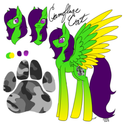 Size: 3000x3000 | Tagged: safe, artist:anxiouslilnerd, oc, oc only, oc:camoflage cat, pegasus, pony, :3, eyestrain warning, high res, neon, reference sheet, saturated