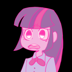 Size: 2048x2048 | Tagged: safe, artist:michael rosen, twilight sparkle, pony, equestria girls, g4, anime, black background, d:, equestria girls ponified, female, high res, open mouth, parody, ponified, reaction image, sad, shocked, simple background, solo, space patrol luluco, style emulation
