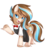 Size: 3000x3337 | Tagged: safe, artist:askbubblelee, oc, oc only, oc:milkshake soggy, earth pony, pony, apron, blue eyes, bowtie, clothes, female, freckles, high res, lidded eyes, looking at you, mare, multicolored hair, open mouth, raised eyebrow, raised hoof, shirt, simple background, smiling, solo, transparent background, underhoof, unshorn fetlocks, white shirt