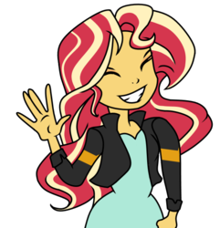 Size: 619x643 | Tagged: safe, artist:upgraderath, sunset shimmer, equestria girls, g4, my little pony equestria girls: friendship games, clothes, cute, deleted scene, eyes closed, female, shimmerbetes, simple background, solo, transparent background, waving, what more is out there