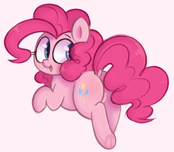 Size: 850x742 | Tagged: dead source, safe, artist:toroitimu, pinkie pie, earth pony, pony, g4, butt, cute, diapinkes, dock, featureless crotch, female, looking back, mare, open mouth, pink background, plot, ponk, simple background, smiling, solo, underhoof, white background