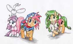 Size: 2958x1762 | Tagged: safe, artist:40kponyguy, derpibooru exclusive, crossover, feena (grandia), grandia, justin (grandia), looking at you, non-mlp character, non-mlp only, ponified, simple background, sue (grandia), traditional art, white background