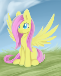 Size: 1024x1266 | Tagged: safe, artist:dusthiel, fluttershy, g4, colored pupils, cute, female, shyabetes, sitting, solo, spread wings