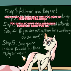 Size: 750x750 | Tagged: safe, artist:cosmalumi, oc, oc only, oc:marathon, ask-marathon, chalk, chalkboard, dialogue, lecture, looking back, magic, open mouth, raised hoof, simple background, smiling, solo, teal background, telekinesis