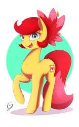 Size: 1200x1920 | Tagged: safe, artist:laptop-pone, oc, oc only, oc:rosa blossomheart, earth pony, pony, looking at you, open mouth, raised hoof, signature, solo