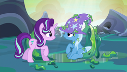 Size: 1280x720 | Tagged: safe, screencap, starlight glimmer, trixie, pony, g4, to where and back again, cute