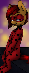 Size: 321x791 | Tagged: safe, artist:chibadeer, earth pony, pony, bodysuit, clothes, costume, female, ladybug (miraculous ladybug), mare, mask, miraculous ladybug, non-mlp character, non-mlp only, ponified, solo, tongue out