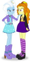 Size: 3916x8000 | Tagged: safe, artist:limedazzle, adagio dazzle, trixie, equestria girls, g4, absurd resolution, alternate clothes, alternate universe, boots, cat socks, clothes, dress, duo, hand on hip, jacket, lidded eyes, role reversal, show accurate, simple background, skirt, smirk, smug, socks, striped socks, transparent background, vector