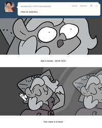 Size: 666x833 | Tagged: safe, artist:egophiliac, princess luna, oc, oc:pebbl, moonstuck, g4, cartographer's cap, filly, grayscale, hat, marauder's mantle, mirror, monochrome, moon roc, woona, woonoggles, younger