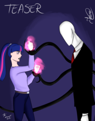 Size: 1220x1550 | Tagged: safe, artist:angelpony99, twilight sparkle, human, g4, fight, humanized, magic, simple background, slenderman, teaser, tentacles