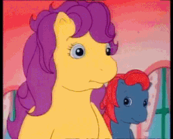 Size: 450x360 | Tagged: safe, screencap, bon bon (g1), lancer, earth pony, pony, bon bon's diary, g1, my little pony tales, animated, bipedal, blushing, blushing profusely, embarrassed, female, gif, male, open mouth