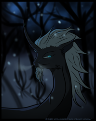 Size: 1512x1904 | Tagged: safe, artist:winterdominus, oc, oc only, oc:winter dominus, pony, unicorn, breath, bust, floppy ears, portrait, snow, snowfall, solo