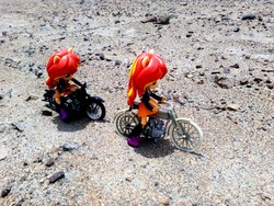 Size: 2592x1944 | Tagged: safe, sunset shimmer, equestria girls, g4, clothes, doll, equestria girls minis, eqventures of the minis, irl, motorcycle, photo, sand, skirt, toy