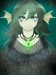 Size: 1024x1365 | Tagged: safe, artist:sketch-bro, oc, oc only, oc:kaloria jade, equestria girls, g4, clothes, equestria girls-ified, female, gift art, jewelry, looking at you, pendant, smiling, solo, tattoo
