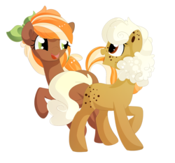 Size: 1814x1695 | Tagged: safe, artist:xsidera, oc, oc only, oc:cookie doo, oc:orange swirl, earth pony, food pony, original species, pony, bow, female, food, hair bow, mare, simple background, transparent background