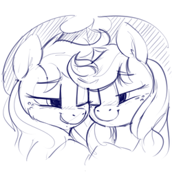 Size: 1280x1280 | Tagged: safe, artist:dimfann, applejack, g4, blushing, female, lesbian, monochrome, one eye closed, self ponidox, selfcest, ship:jackjack, shipping, simple background, smiling, white background, wink