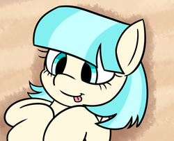 Size: 2284x1855 | Tagged: dead source, safe, artist:radek1212, coco pommel, earth pony, pony, g4, beach, cocobetes, cute, female, happy, sand, silly, silly pony, smiling, solo, tongue out