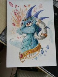 Size: 960x1280 | Tagged: safe, artist:donika-schovina, princess ember, dragon, g4, beautiful, bust, dragon lord ember, female, jewelry, solo, traditional art