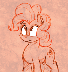 Size: 1330x1414 | Tagged: safe, artist:post-it, pinkie pie, earth pony, pony, g4, colored sketch, female, looking up, monochrome, ponk, sketch, solo
