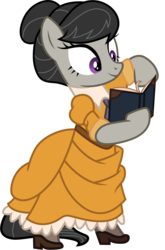 Size: 1001x1518 | Tagged: safe, artist:cloudy glow, octavia melody, earth pony, pony, g4, alternate hairstyle, bipedal, book, clothes, clothes swap, cosplay, costume, cravat, crossover, disney, dress, female, jane porter, mare, simple background, smiling, solo, spats, tarzan, transparent background, vector