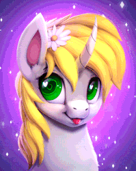 Size: 518x650 | Tagged: safe, artist:rodrigues404, oc, oc only, oc:dizzy down, pony, unicorn, animated, blinking, bust, cinemagraph, flower, flower in hair, gif, heart eyes, portrait, solo, tongue out, wingding eyes