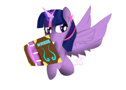 Size: 5600x4000 | Tagged: safe, artist:lyres-art, twilight sparkle, alicorn, pony, g4, absurd resolution, book, bust, ear piercing, earring, female, jewelry, magic, piercing, simple background, smiling, solo, telekinesis, transparent background, twilight sparkle (alicorn)