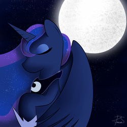 Size: 3200x3200 | Tagged: safe, artist:lyres-art, princess luna, alicorn, pony, g4, bust, eyes closed, female, high res, moon, night, solo