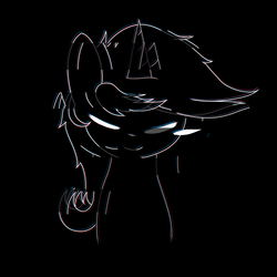 Size: 2000x2000 | Tagged: safe, artist:lyres-art, lyra heartstrings, pony, unicorn, g4, black background, bust, error, eyes closed, female, glitch, high res, monochrome, partial color, portrait, simple background, smiling, solo