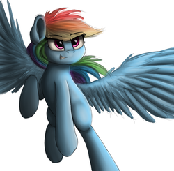 Size: 1986x1944 | Tagged: safe, artist:vanillaghosties, rainbow dash, pegasus, pony, g4, female, flying, grin, mare, simple background, smiling, solo, spread wings, white background, wings