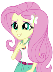 Size: 514x688 | Tagged: safe, artist:thebar, fluttershy, butterfly, equestria girls, g4, my little pony equestria girls: legend of everfree, camp everfree outfits, clothes, cute, female, simple background, smiling, solo, tank top, transparent background