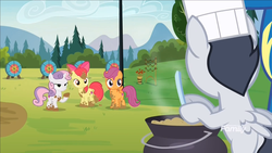 Size: 1920x1080 | Tagged: safe, screencap, apple bloom, rumble, scootaloo, sweetie belle, pegasus, pony, g4, marks and recreation, butt, chef, chef's hat, colt, cutie mark crusaders, hat, male, plot