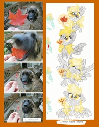 Size: 1072x1385 | Tagged: safe, artist:m0nster-c00kie, derpy hooves, dog, pegasus, pony, g4, comic, food, leaf, ponified animal photo