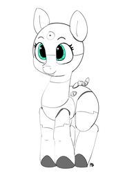 Size: 4515x6235 | Tagged: safe, artist:pabbley, pony, robot, robot pony, absurd resolution, partial color, solo