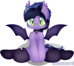 Size: 2000x1791 | Tagged: safe, artist:donutnerd, oc, oc only, oc:midnight reverie, bat pony, bat pony oc, bell, bell collar, clothes, collar, heart eyes, simple background, solo, stockings, thigh highs, transparent background, wingding eyes