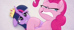 Size: 1920x800 | Tagged: safe, screencap, pinkie pie, twilight sparkle, alicorn, pony, g4, my little pony: the movie, angry, floppy ears, gritted teeth, twilight sparkle (alicorn)