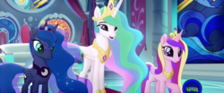 Size: 1920x800 | Tagged: safe, screencap, princess cadance, princess celestia, princess luna, pony, g4, my little pony: the movie, discovery family logo