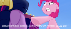 Size: 1280x533 | Tagged: safe, screencap, pinkie pie, twilight sparkle, alicorn, pony, g4, my little pony: the movie, angry, can you spare a dime?, script in the comments, spongebob squarepants, twilight sparkle (alicorn)