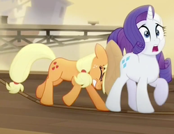 Size: 772x592 | Tagged: safe, screencap, applejack, rarity, pony, g4, my little pony: the movie, cropped, out of context