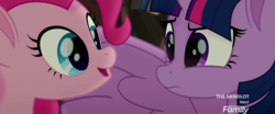 Size: 1920x800 | Tagged: safe, screencap, pinkie pie, twilight sparkle, alicorn, pony, g4, my little pony: the movie, discovery family logo, twilight sparkle (alicorn)