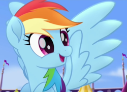Size: 1108x800 | Tagged: safe, screencap, rainbow dash, pegasus, pony, g4, my little pony: the movie, cropped, cute, dashabetes, female, flying, happy, mare, open mouth, solo