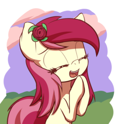 Size: 801x801 | Tagged: safe, artist:an-m, roseluck, earth pony, pony, g4, eyes closed, female, flower, flower in hair, happy, mare, open mouth