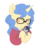 Size: 1585x1897 | Tagged: safe, artist:pucksterv, oc, oc only, oc:eleos, bird, penguin, pony, unicorn, bust, clothes, eyes closed, female, glasses, hug, mare, plushie, portrait, simple background, solo, sweater, transparent background