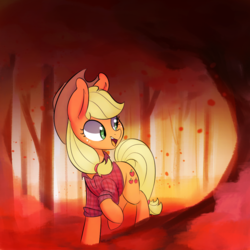 Size: 1000x1000 | Tagged: safe, artist:xxmarkingxx, applejack, earth pony, pony, g4, autumn, cowboy hat, cute, female, forest, hat, jackabetes, mare, open mouth, plaid shirt, smiling, solo, stetson, tree