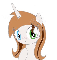 Size: 1113x1173 | Tagged: safe, artist:devanarcher101, oc, oc only, oc:dominica comet, pony, unicorn, art trade, blushing, female, heterochromia, mare, solo