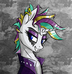 Size: 634x652 | Tagged: safe, artist:akweer, rarity, pony, unicorn, g4, it isn't the mane thing about you, alternate hairstyle, clothes, corpse paint, ear piercing, eyeshadow, female, jacket, makeup, mare, piercing, punk, raripunk, solo